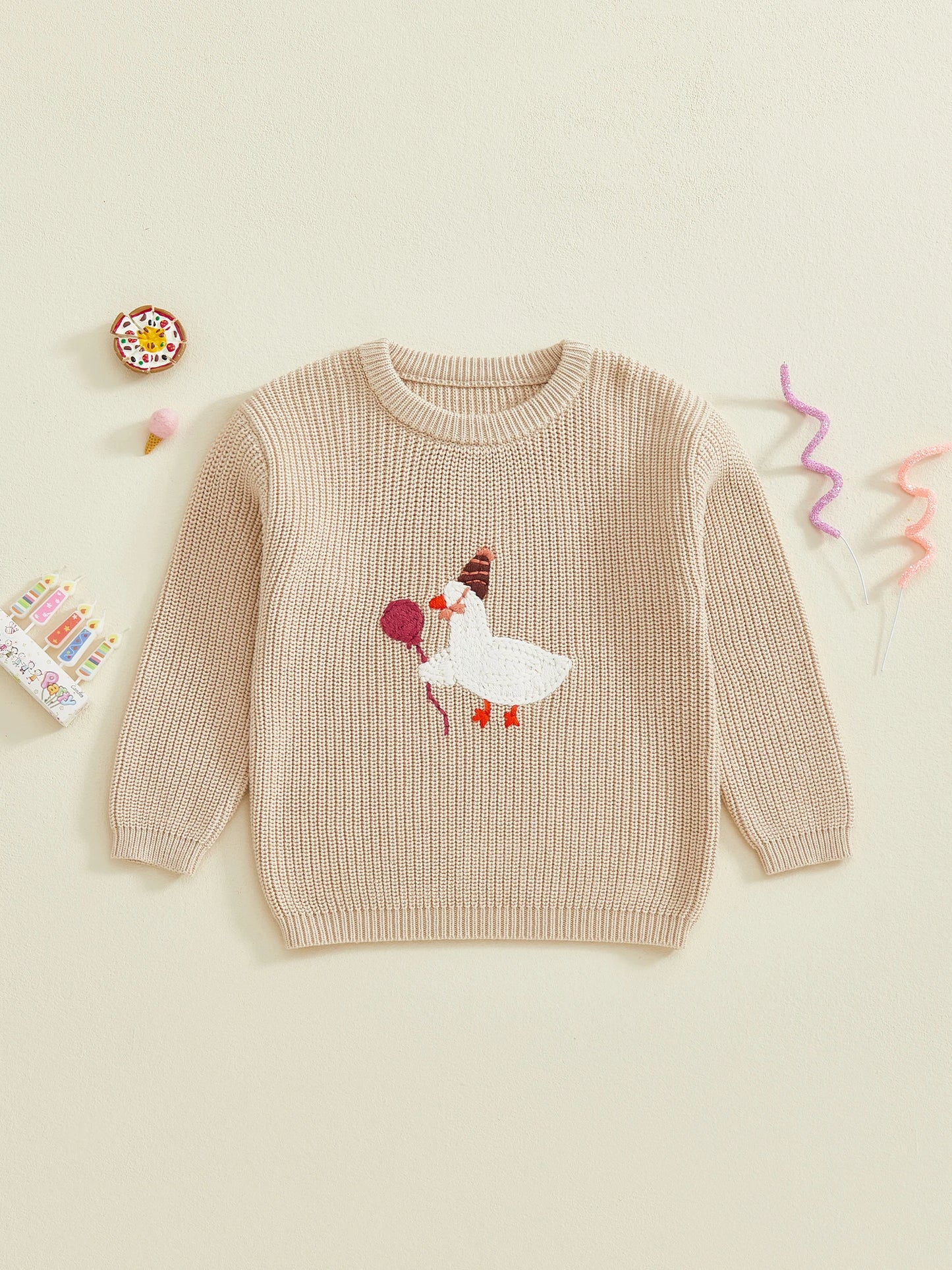 Infant Birthday Pullovers with Long Sleeves and Round Neckline Featuring Adorable Goose Balloon Embroidery - Cute Toddler