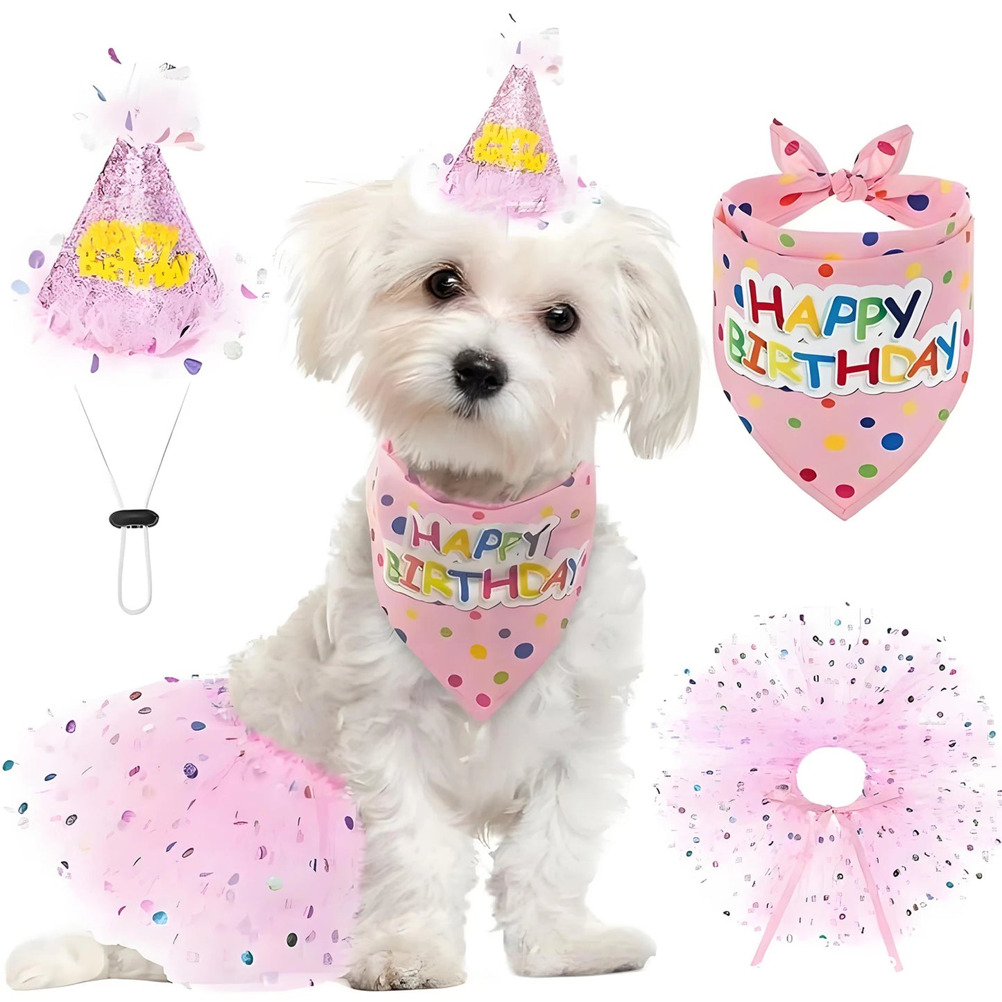 Cute Dog Birthday Costume Set Adorable Party Hat with Matching Skirt and Scarf for Indoor and Outdoor Celebrations Pet