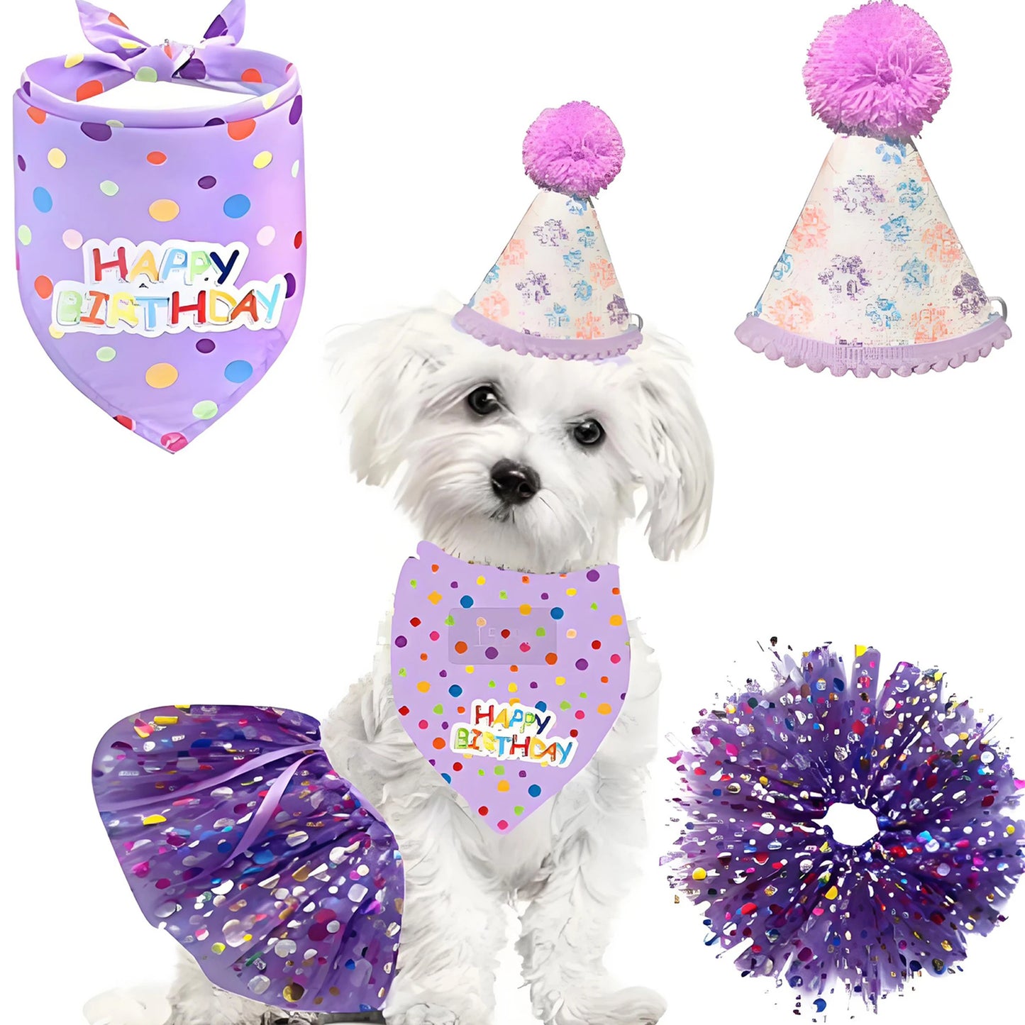 Cute Dog Birthday Costume Set Adorable Party Hat with Matching Skirt and Scarf for Indoor and Outdoor Celebrations Pet