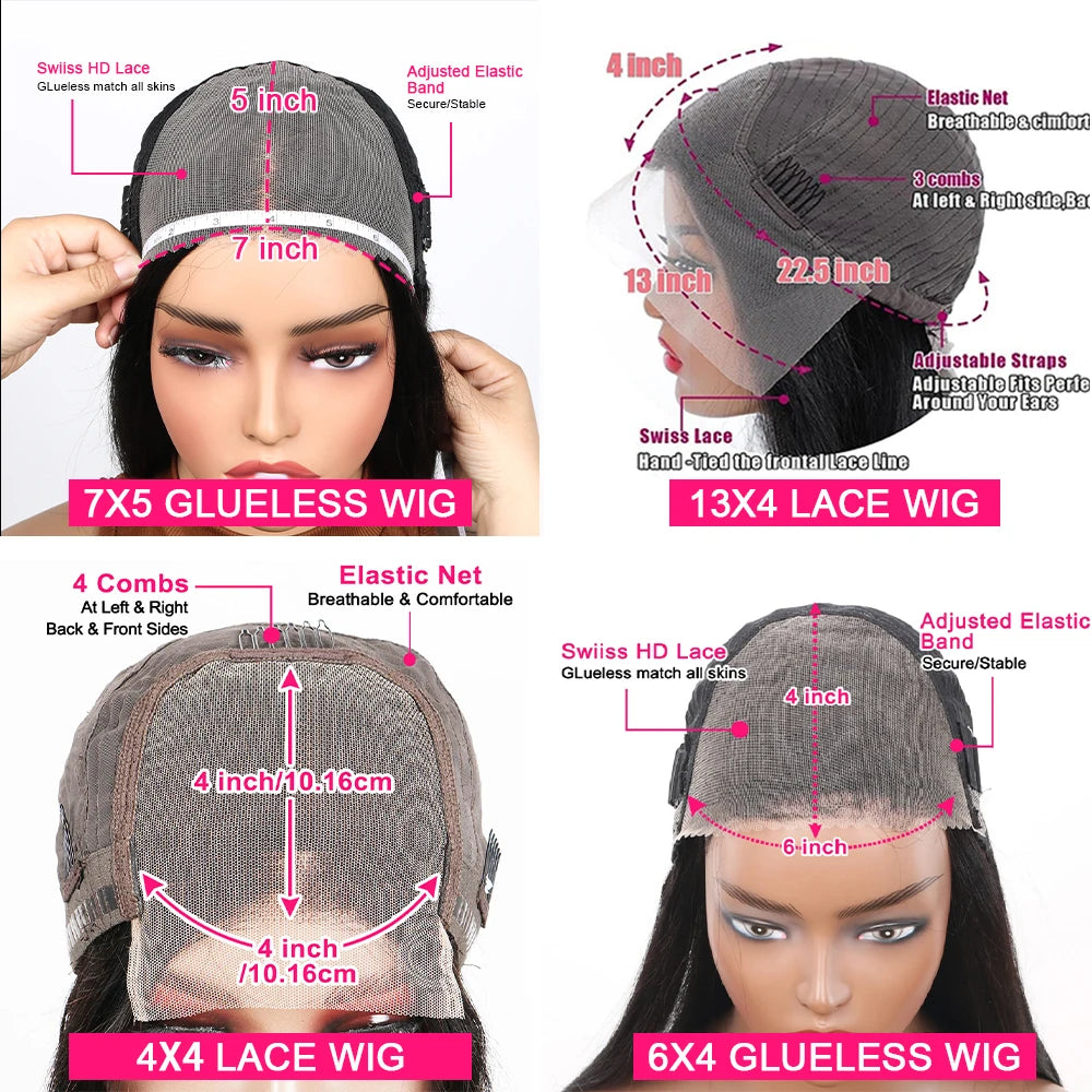 Pre Cut Lace Closure Wigs Human Hair For Women 7x5 Glueless Wigs Human Hair Pre Plucked Bleached Knots Ready To Wear Hair Wigs