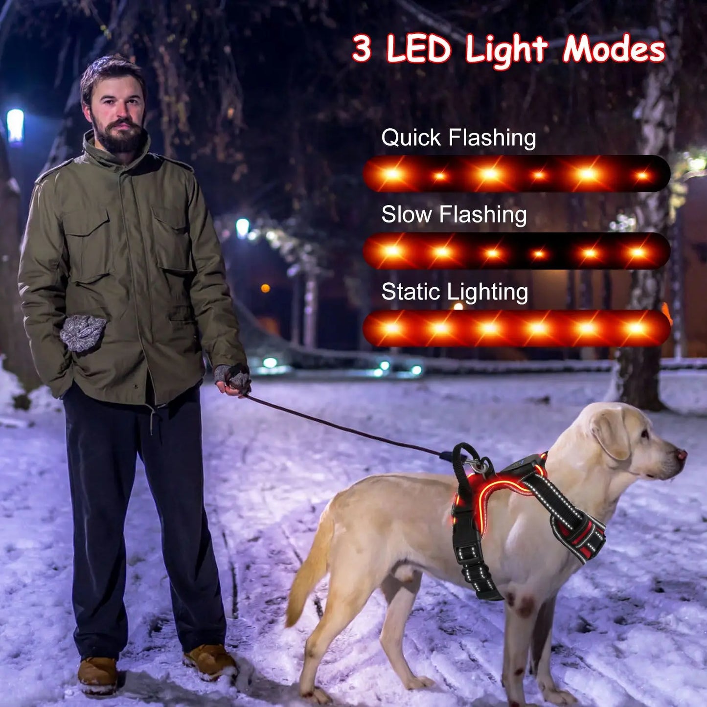 For Light Up Dog Harness Rechargeable LED Dog Harness No Pull Lighted Dog Vest with Handle for Small/Medium/Large Dogs