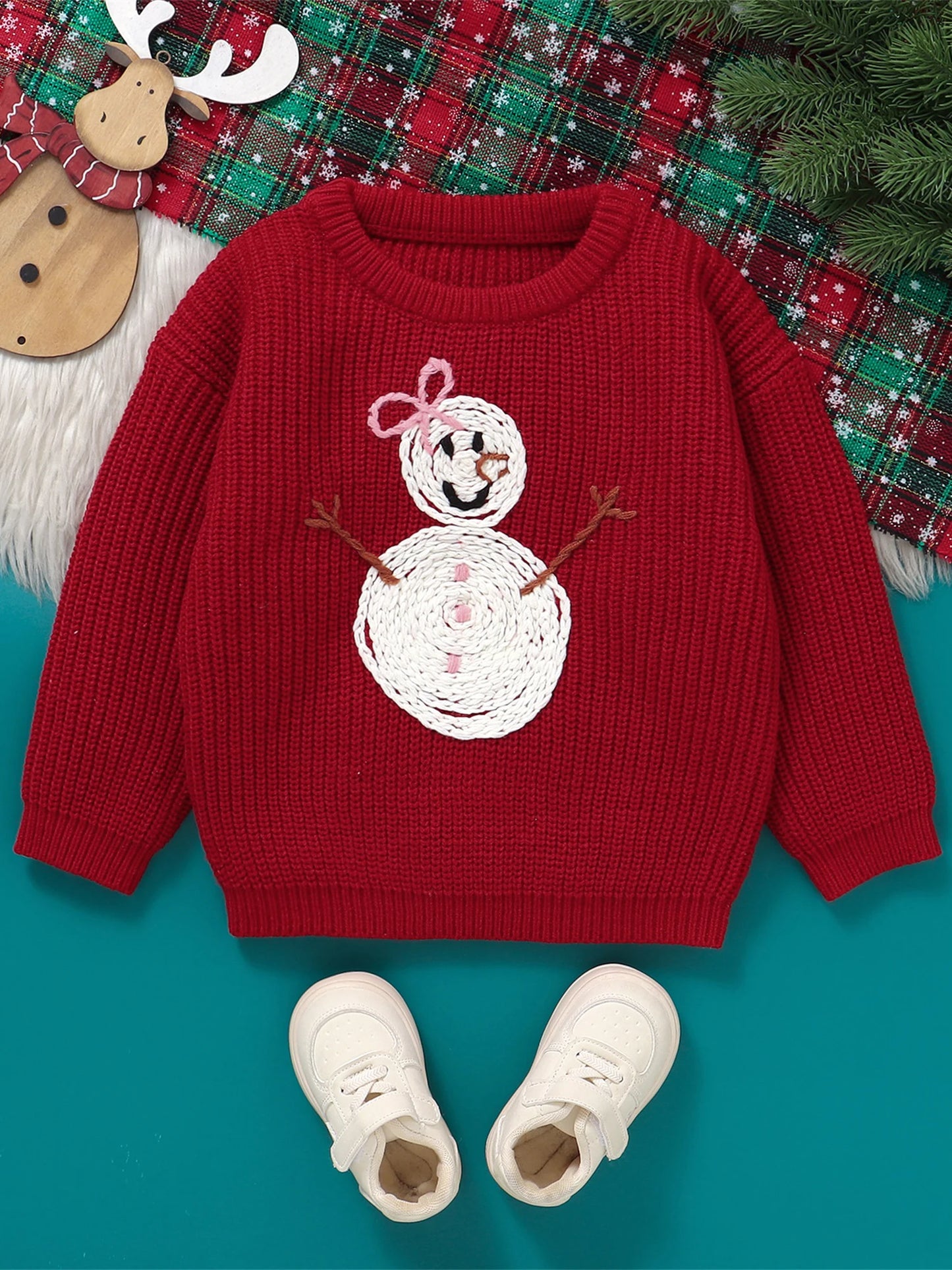 Children s Winter Sweater Cute Reindeer Pattern Knit Pullover for Girls Warm Crew Neck Christmas Jumper with Long Sleeves