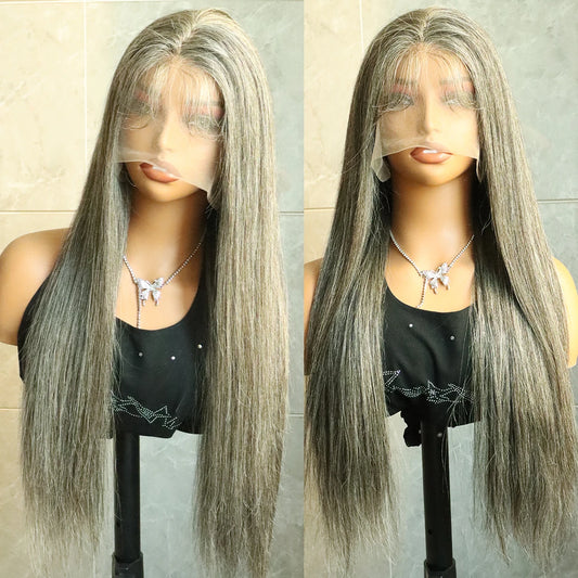 300% Density 13X6 HD Lace Front Wig Human Hair Salt & Pepper Gray Color Pre-Cut Straight Lace Frontal Wigs Human Hair For Women