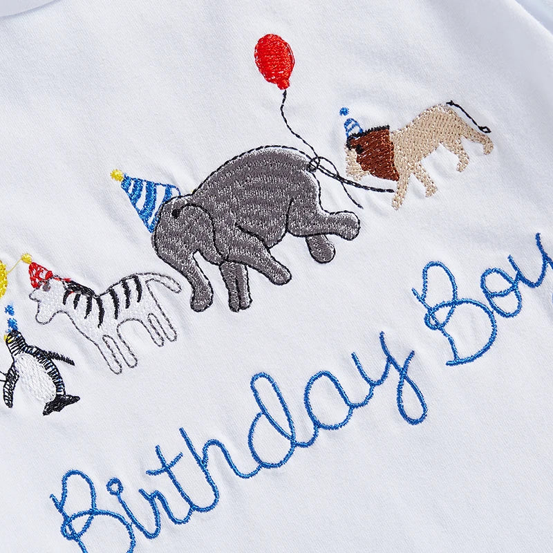 Baby Boy Birthday Outfit Set with Cute Animal Print Top and Stylish Plaid Shorts - Toddler 2 Piece Clothing Set