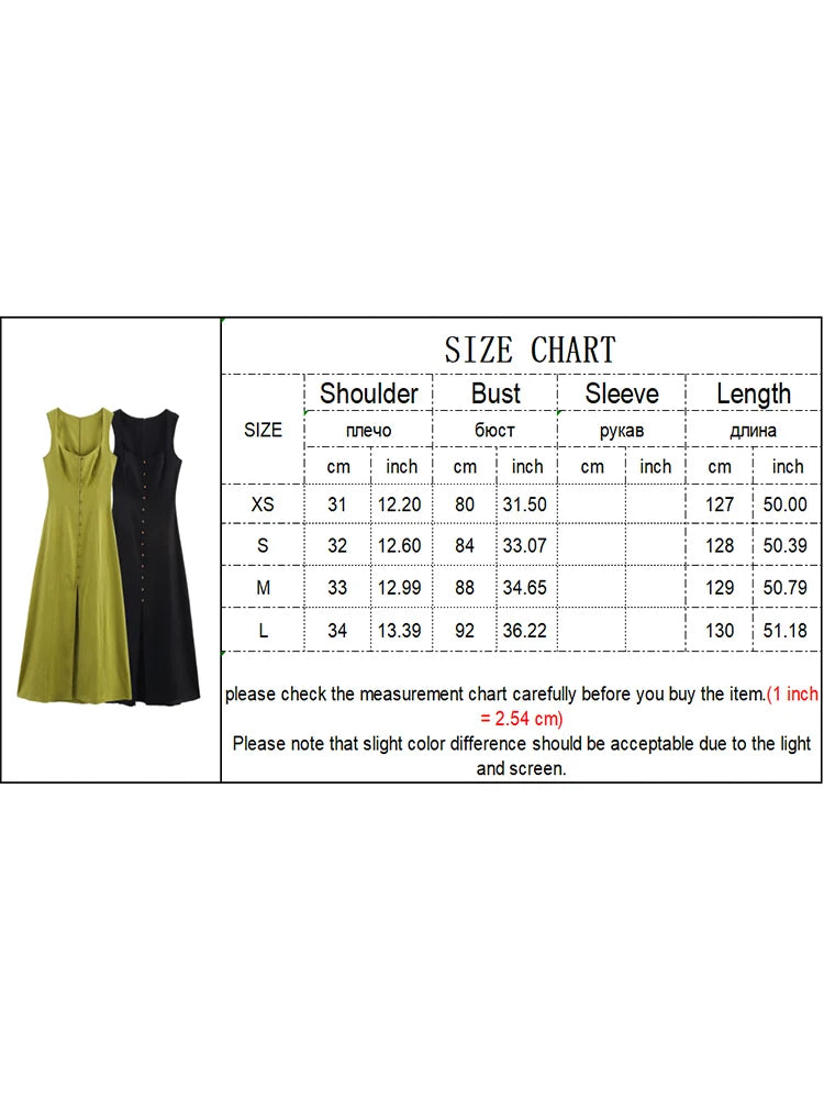 Women's A-line Long Dress Elegant Square Neck Sleeveless Wide Sling Maxi Dresses 2025 Summer Lady Commute Button Dresses