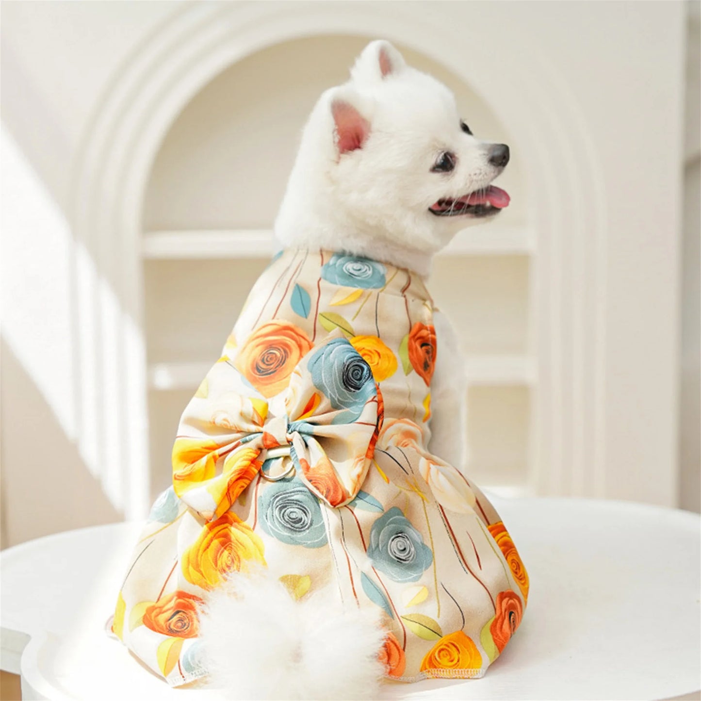 Cute Dog Floral Dress Adorable Pet Puppy Skirt for Small to Medium Sized Female Dogs Perfect for Photoshoots and Outings