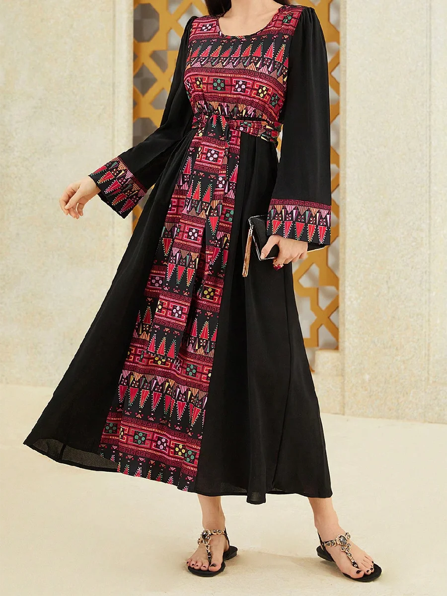 Elegant Floral Print Maxi Dress with Long Sleeves and Smocked Waist for Women s Fall Fashion Arab Style Dress