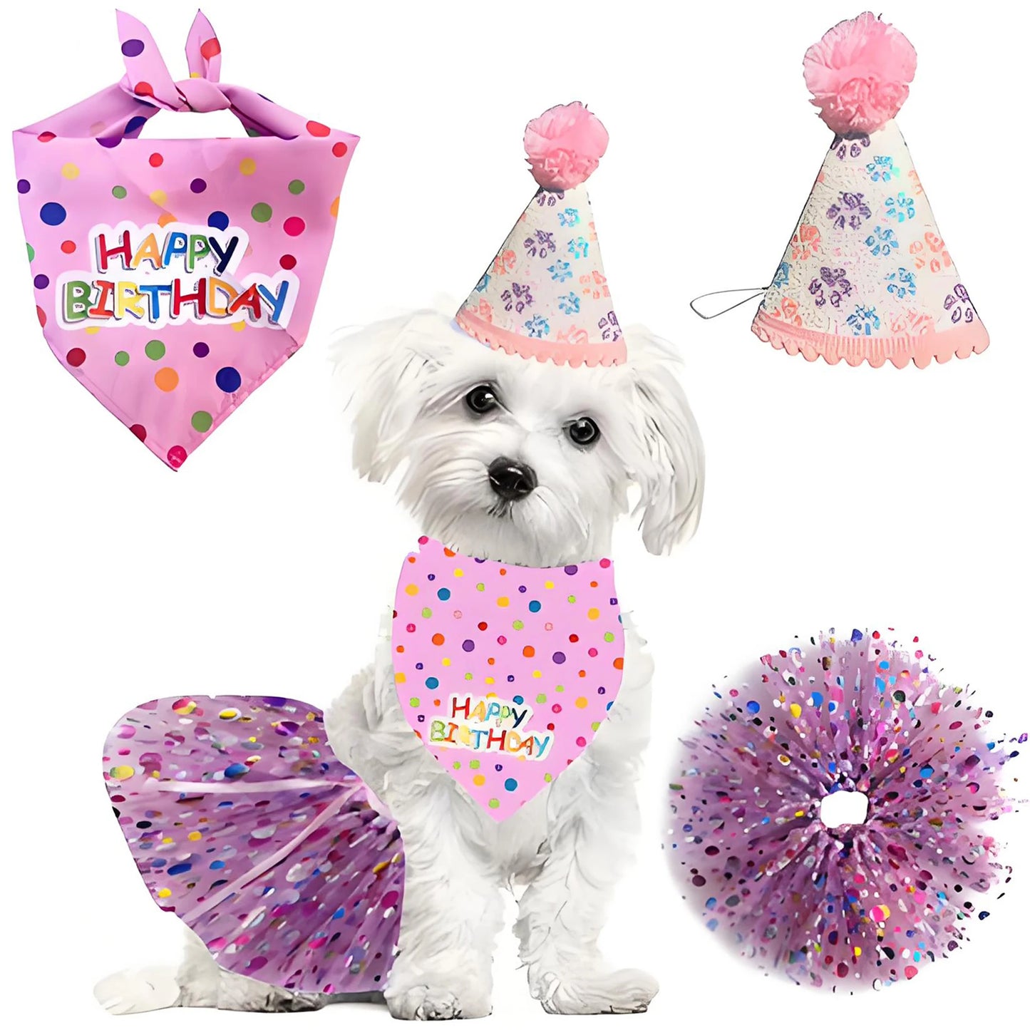 Cute Dog Birthday Costume Set Adorable Party Hat with Matching Skirt and Scarf for Indoor and Outdoor Celebrations Pet