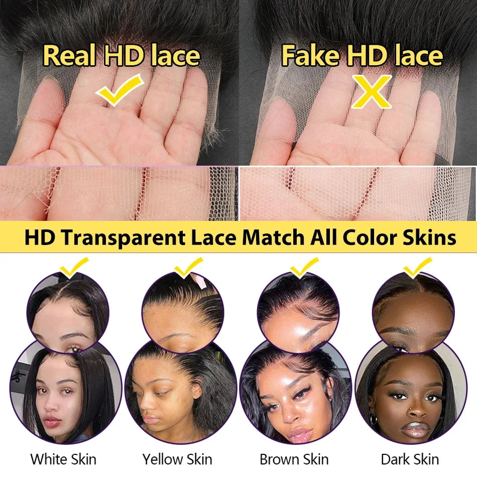 30 40 42 Inch 13x4 13x6 HD Transparent Bone Straight Lace Front Wig 200 Density Brazilian Lace Frontal Wigs Human Hair For Women