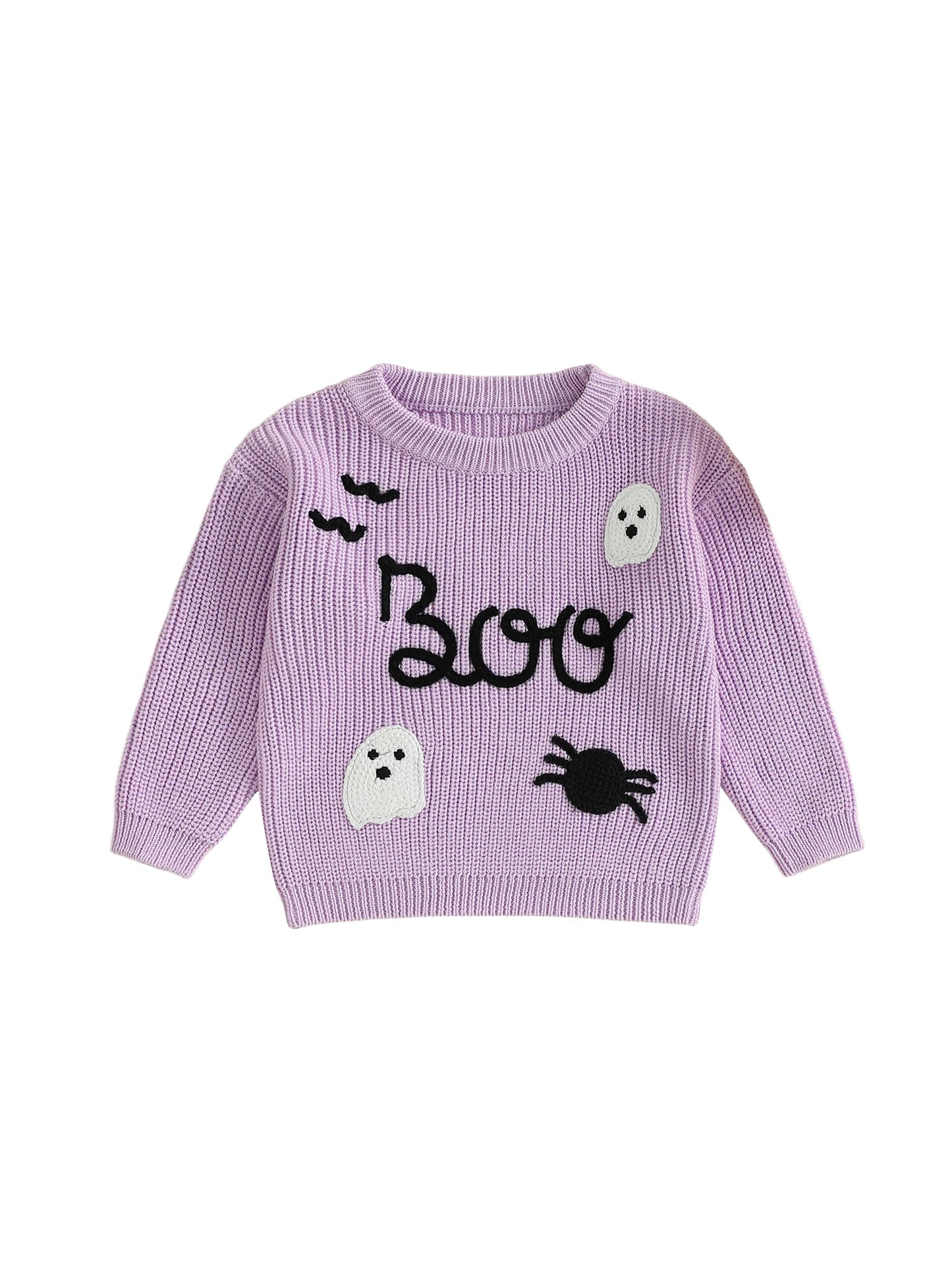 Toddler Halloween Ghost Spider Embroidery Long Sleeve Sweater Casual Pullover Knitwear Warm Clothes for Baby Boy Girl