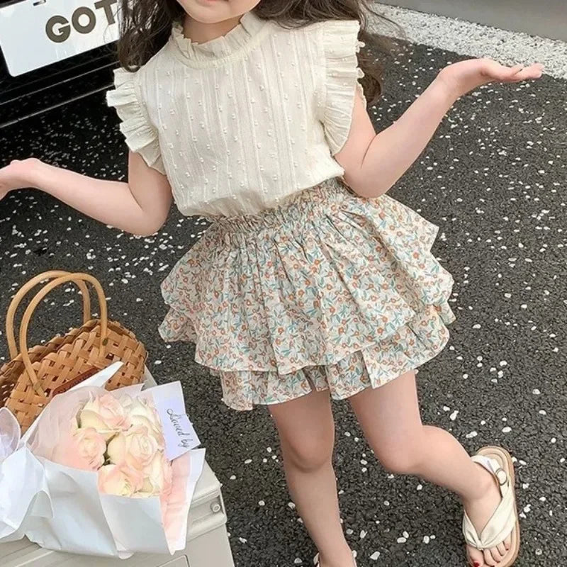New Girls' Suit Summer Children's Dress Baby Girl Fashionable Children's Top+Skirt Two-Piece Set