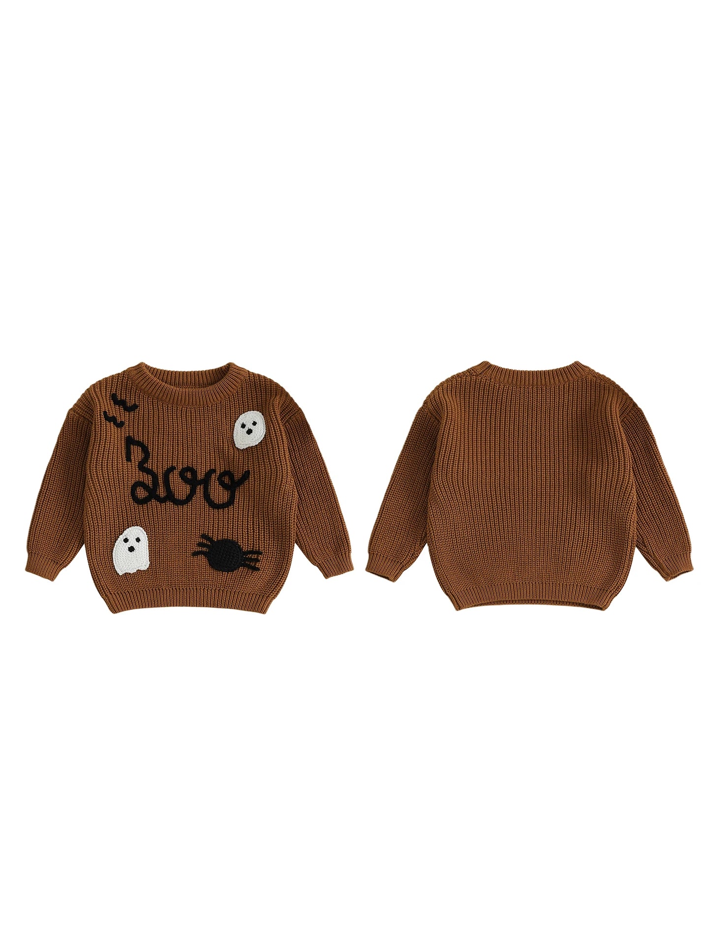 Toddler Halloween Ghost Spider Embroidery Long Sleeve Sweater Casual Pullover Knitwear Warm Clothes for Baby Boy Girl