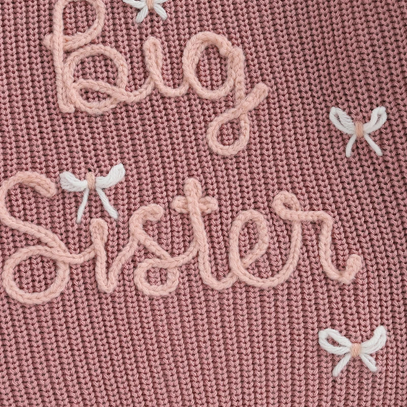 Cute Infant Pullover Sweater with Round Neck Long Sleeves Bow Detail and Embroidered Letter Design - Adorable Toddler Top