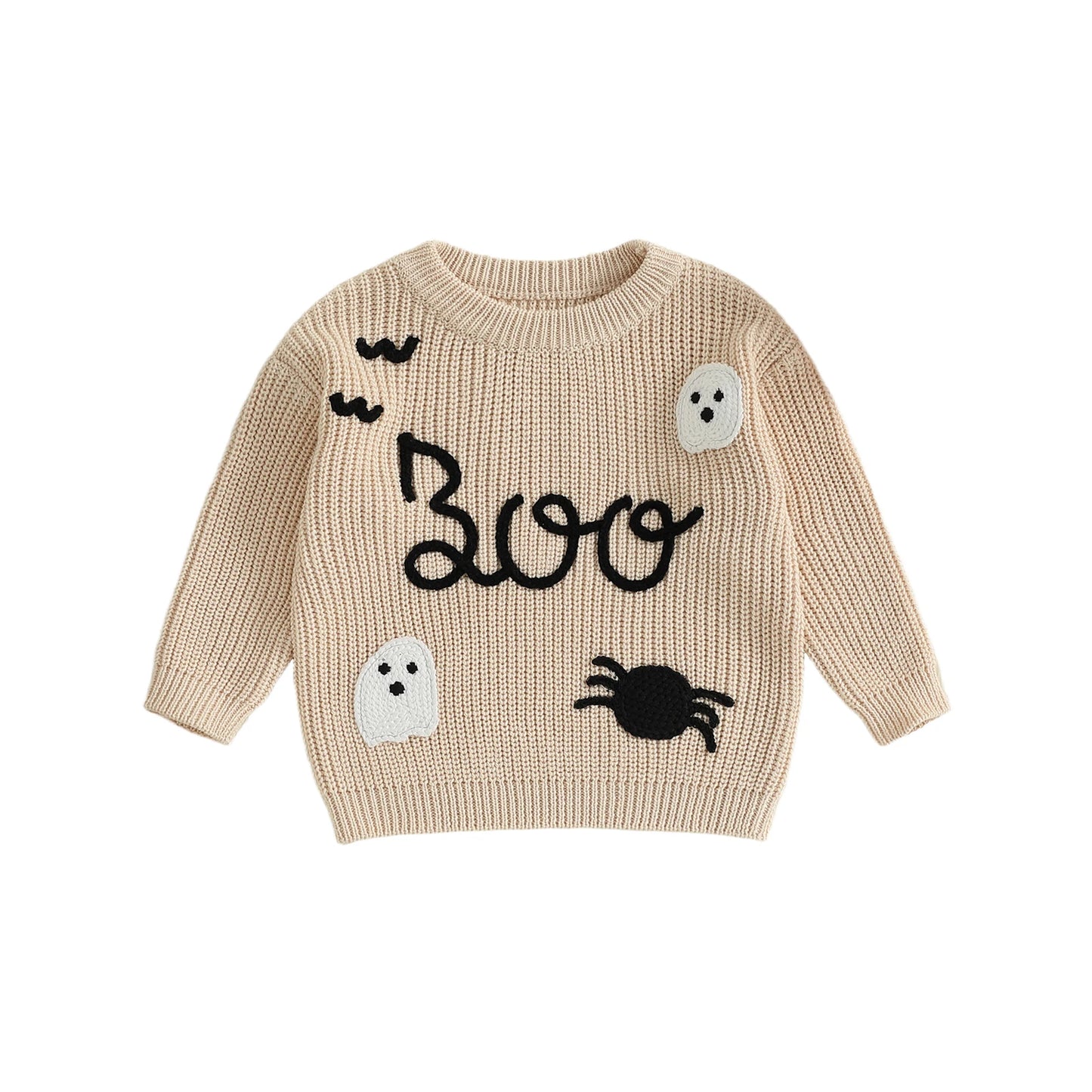 Toddler Halloween Ghost Spider Embroidery Long Sleeve Sweater Casual Pullover Knitwear Warm Clothes for Baby Boy Girl