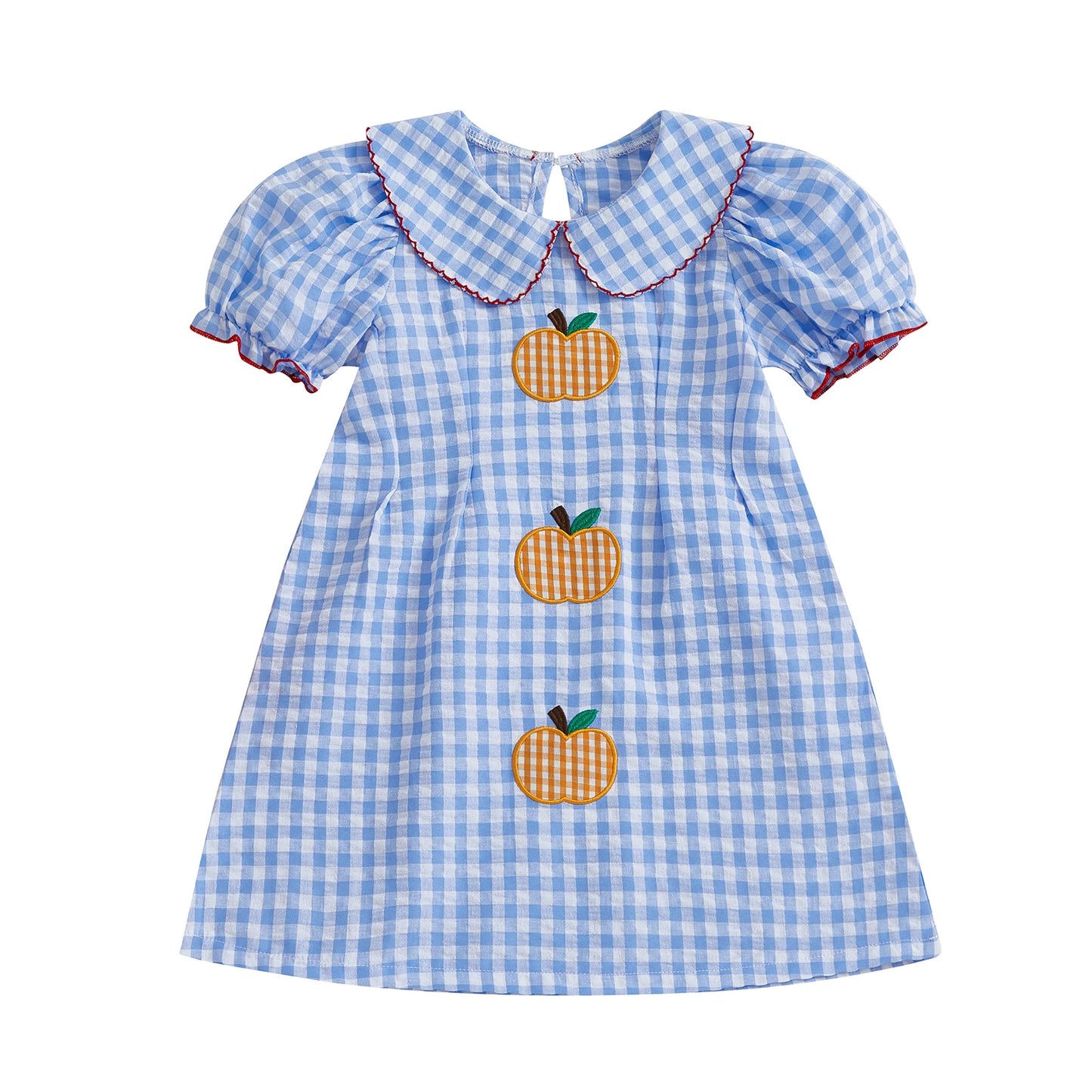 Girls Halloween Costume Pumpkin Embroidery Plaid Dress with Short Sleeves for Toddler Girls - Adorable Halloween Outfit