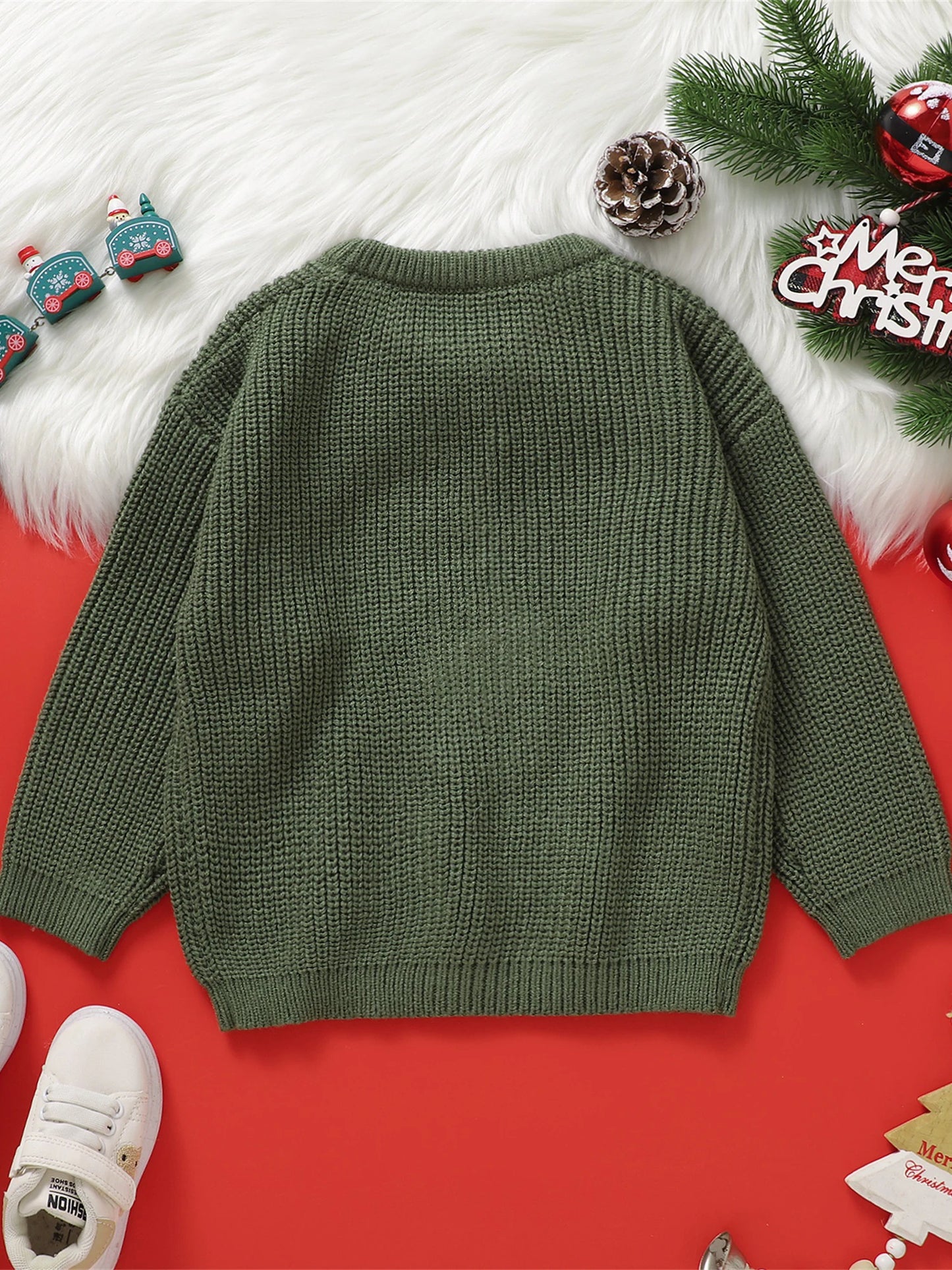 Children s Winter Sweater Cute Reindeer Pattern Knit Pullover for Girls Warm Crew Neck Christmas Jumper with Long Sleeves