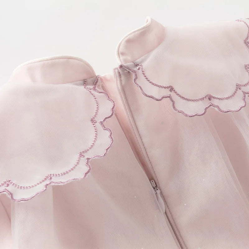 Dave Bella Spring Girl's Dress Cute Mesh Embroidery 2025 New Charm Gentle Cute Children's Princess Dress Party Outdoor DB1250678