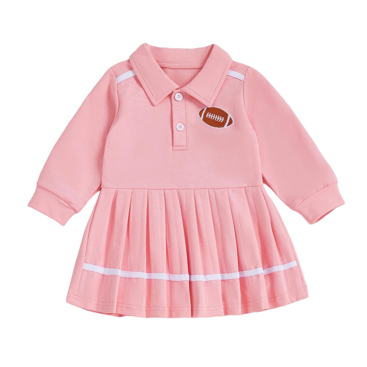 Toddler Baby Girls Dress Fall Fashionable Rugby Embroidery Lapel Long Sleeve Pleated Dress