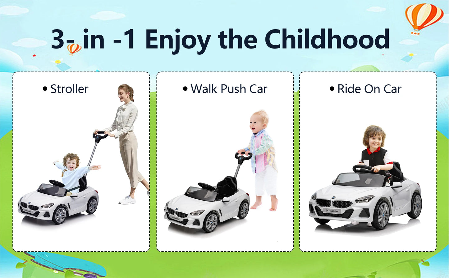 3-in-1 Kids' Push Car with Handle , Ride-Ons Toy Push Car for Toddlers 1-5