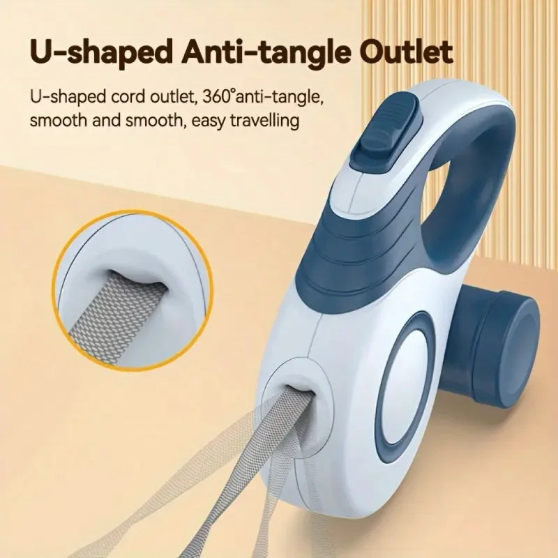16ft Auto Retractable Dog Leash - Durable Nylon Extendable Lead for All Sizes, Easy Control with Blue & White Geometric Design