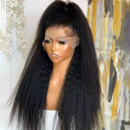 Yaki Straight Lace Front Wigs Kinky Straight Human Hair 30 Inch 13x6 HD Lace Frontal Wig Kinky Straight Human Hair Wig Glueless
