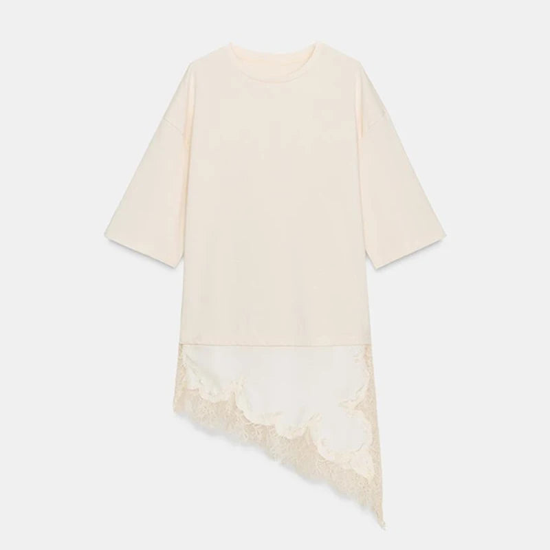 Elegant Satin Asymmetric Lace Patchwork Long Dress Women Solid V-neck Sleeveless Sling Dresses 2025 Autumn Lady High Street Robe