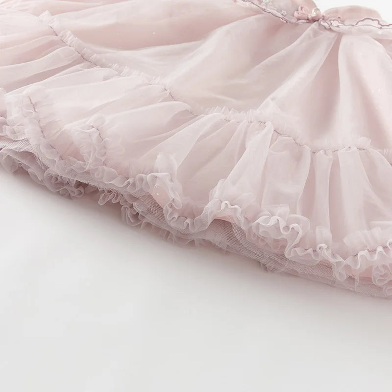 Dave Bella Spring Girl's Dress Cute Mesh Embroidery 2025 New Charm Gentle Cute Children's Princess Dress Party Outdoor DB1250678