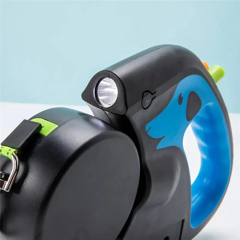 A69erotating Pet Leash For 2 Dogs Adjustable Double Rope Leashes With Flashlight Poop Bag Box Pet Traction Rope Retractable