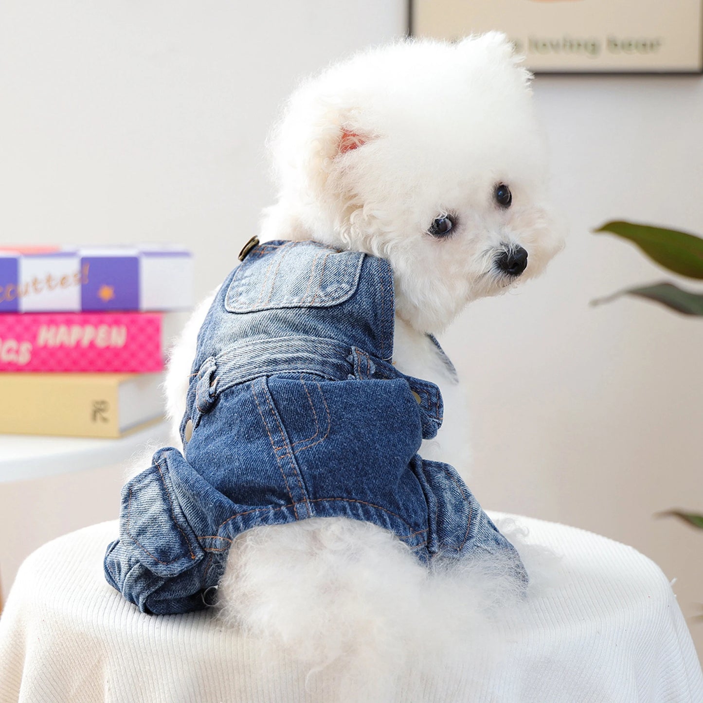 Dog Blue Denim Overalls with Pockets Stylish Distressed Dog Jeans for Small Dogs