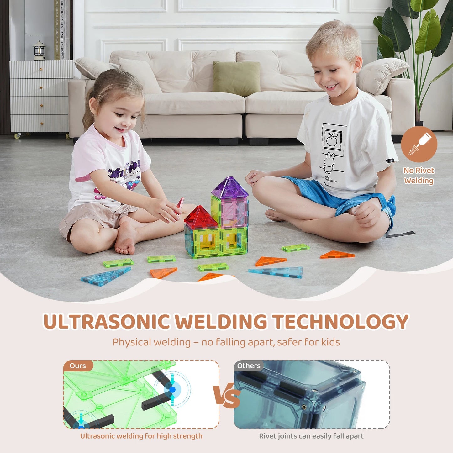 SucceBuy 32PCS Light Magnetic Tiles Building Blocks Magnet Educational STEM Sensory Stacking Toys for Toddlers Boys Girls Gifts