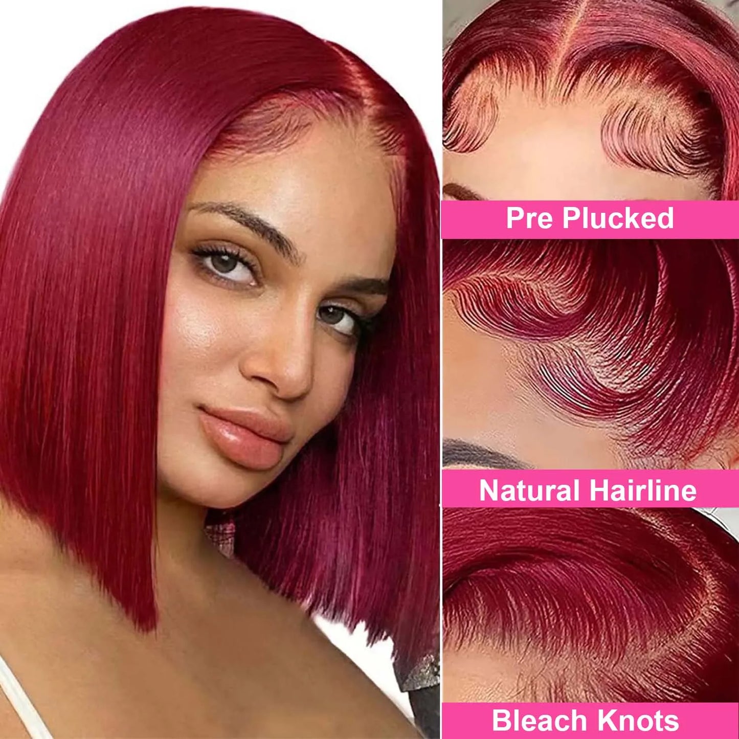Short Straight Bob Wig Lace Front Human Hair Wigs Ombre Blonde 99J Burgundy Black 13x4 HD Transparent Lace Frontal Wig For Women
