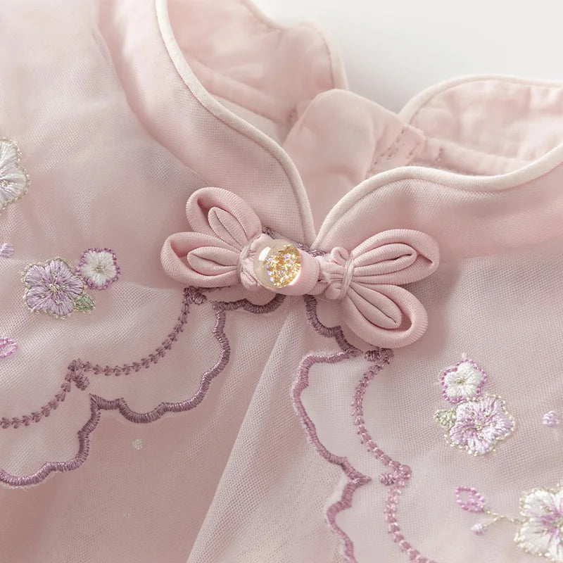 Dave Bella Spring Girl's Dress Cute Mesh Embroidery 2025 New Charm Gentle Cute Children's Princess Dress Party Outdoor DB1250678