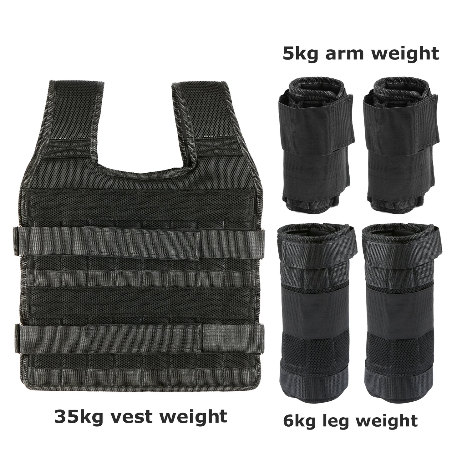Max Loading 15kg/35kg Adjustable Vest Weight Exercise Weight Loading Cloth Strength Training with 6kg Leg Weight 5kg Arm Weight