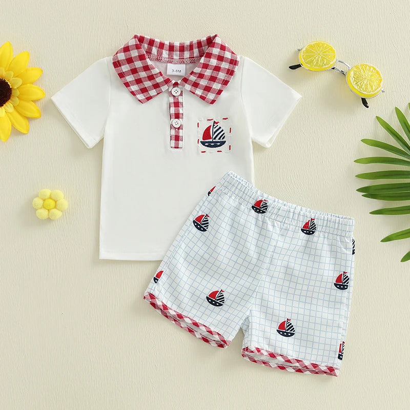 Independence Day Toddler Baby Boy 4th of July Outfits Short Sleeve Lapel Shirt +  Print Shorts Set Toddler Clothes