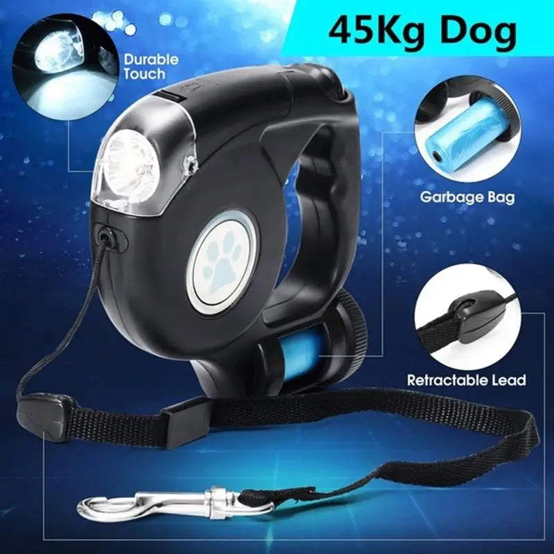 Pet Leash, Dog Automatic Retractable Leash with Light, Three-in-one Automatic Leash Outdoor Dog Walking Leash