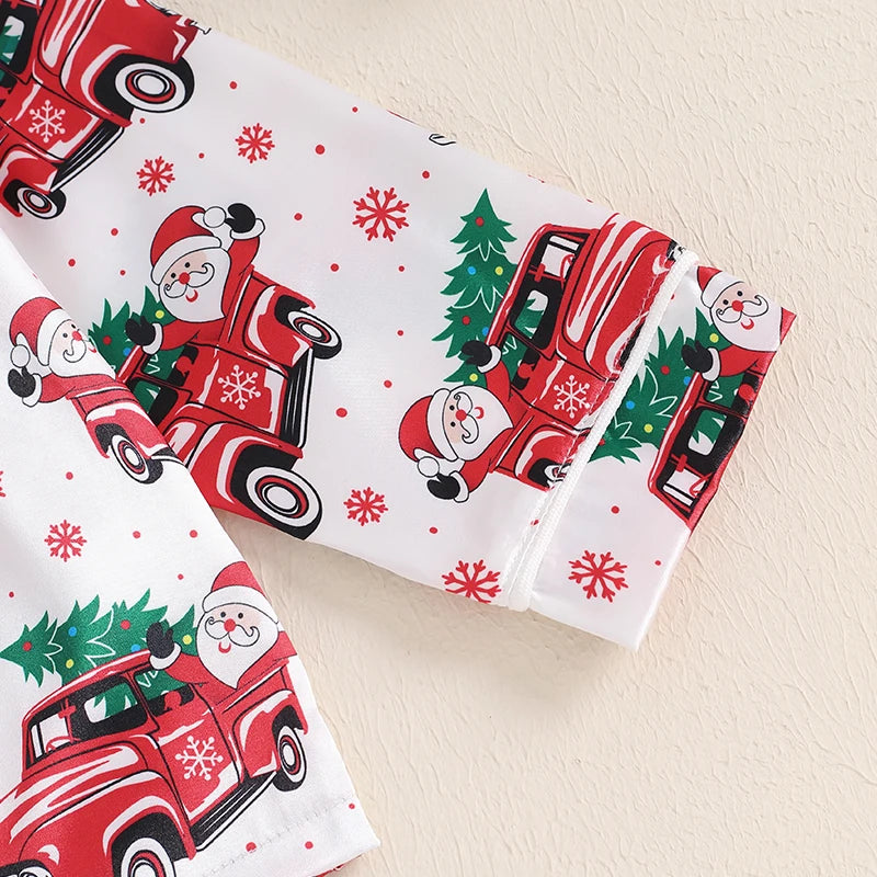 Children s Girls Christmas Pajama Set with Festive Santa Claus Design Long Sleeve Button-Up Shirt and Elastic Waist Pants for