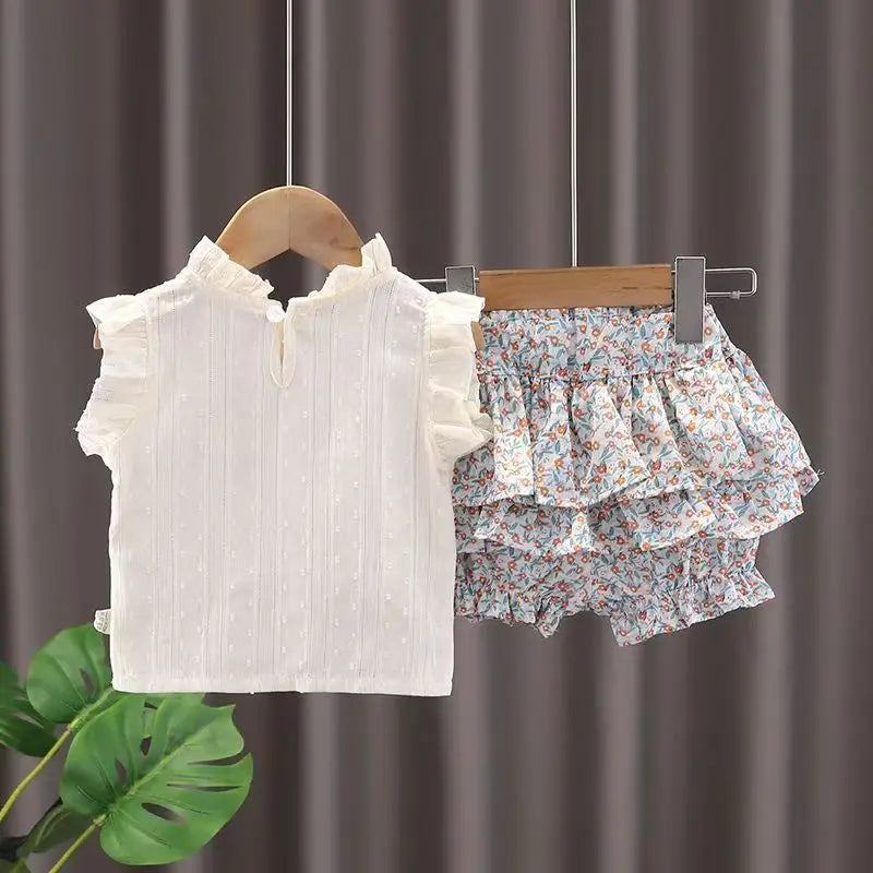 New Girls' Suit Summer Children's Dress Baby Girl Fashionable Children's Top+Skirt Two-Piece Set