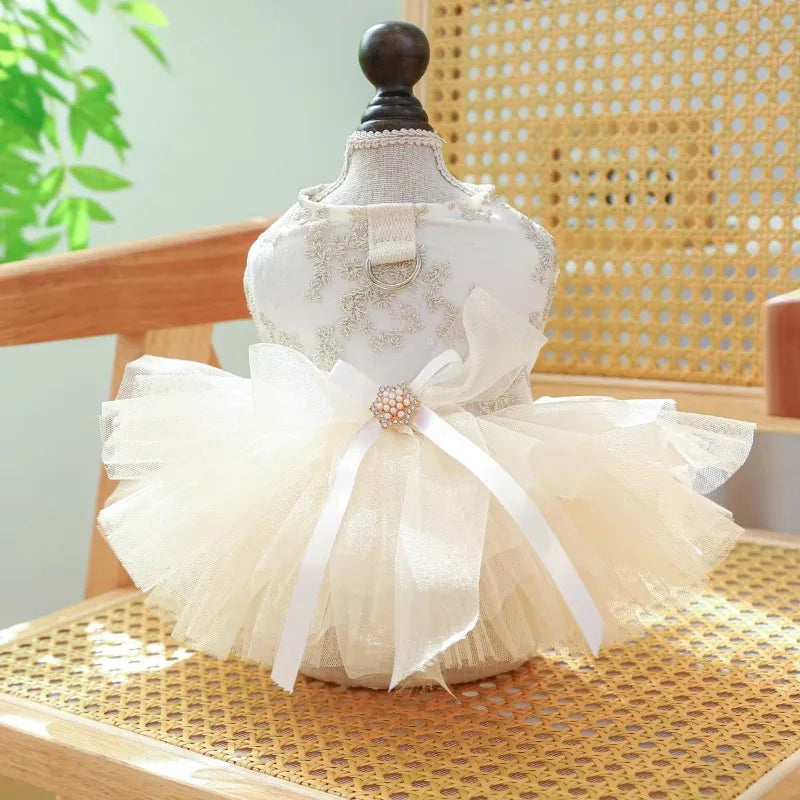 1 Pet Apparel Dog Spring/Summer Breathable White Wedding Dress Princess Dress with Pulling Cord Button For Small Medium Dogs