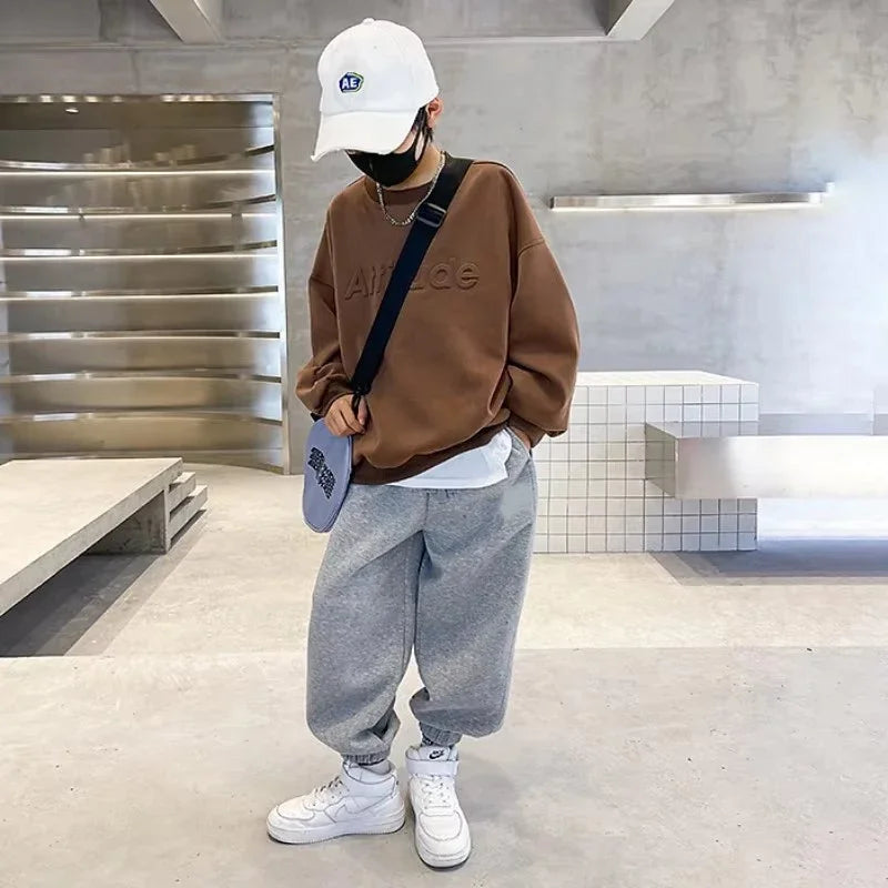 5-14 Years Teenager Boys Clothing Sets Spring Autumn New Fashion Letter Sweatshirt + Pants 2Pcs Tracksuit Suits For Kids Clothes