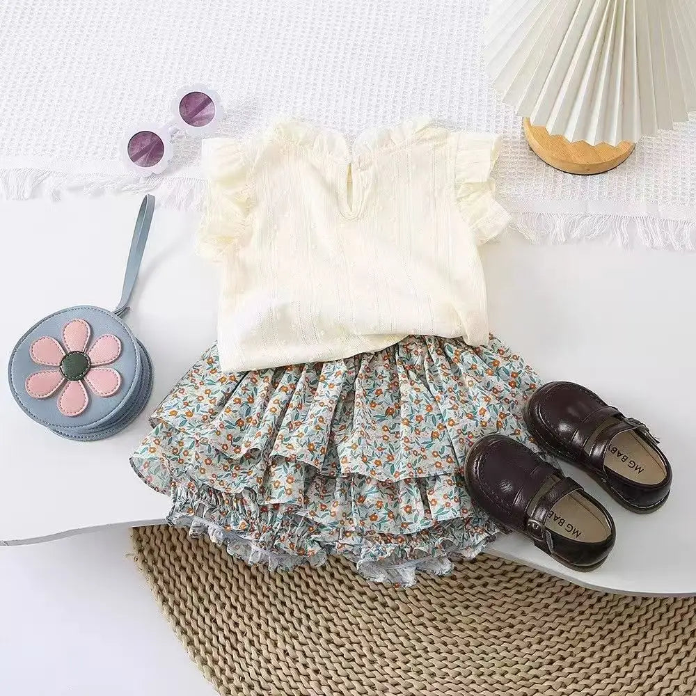 New Girls' Suit Summer Children's Dress Baby Girl Fashionable Children's Top+Skirt Two-Piece Set