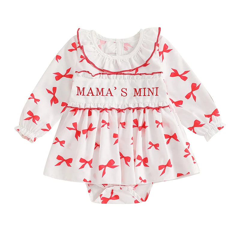 Adorable Toddler Autumn Overall Outfit with Cute Floral Embroidery and Bow Detail Long Sleeve Romper Dress for Baby Girl