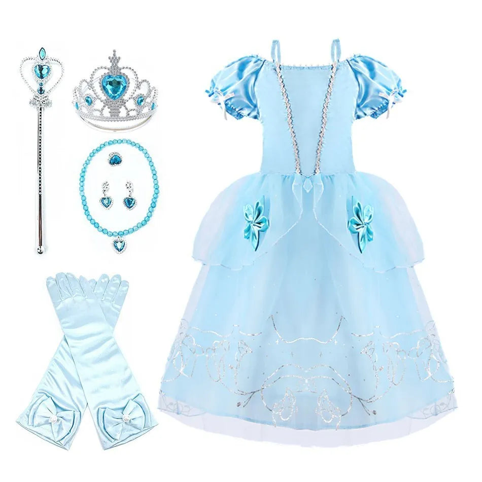 Rapunzel Dress for Girls Cinderella Belle Dress Up Fantasy Children Birthday Party Princess Costume Kids Halloween Clothes
