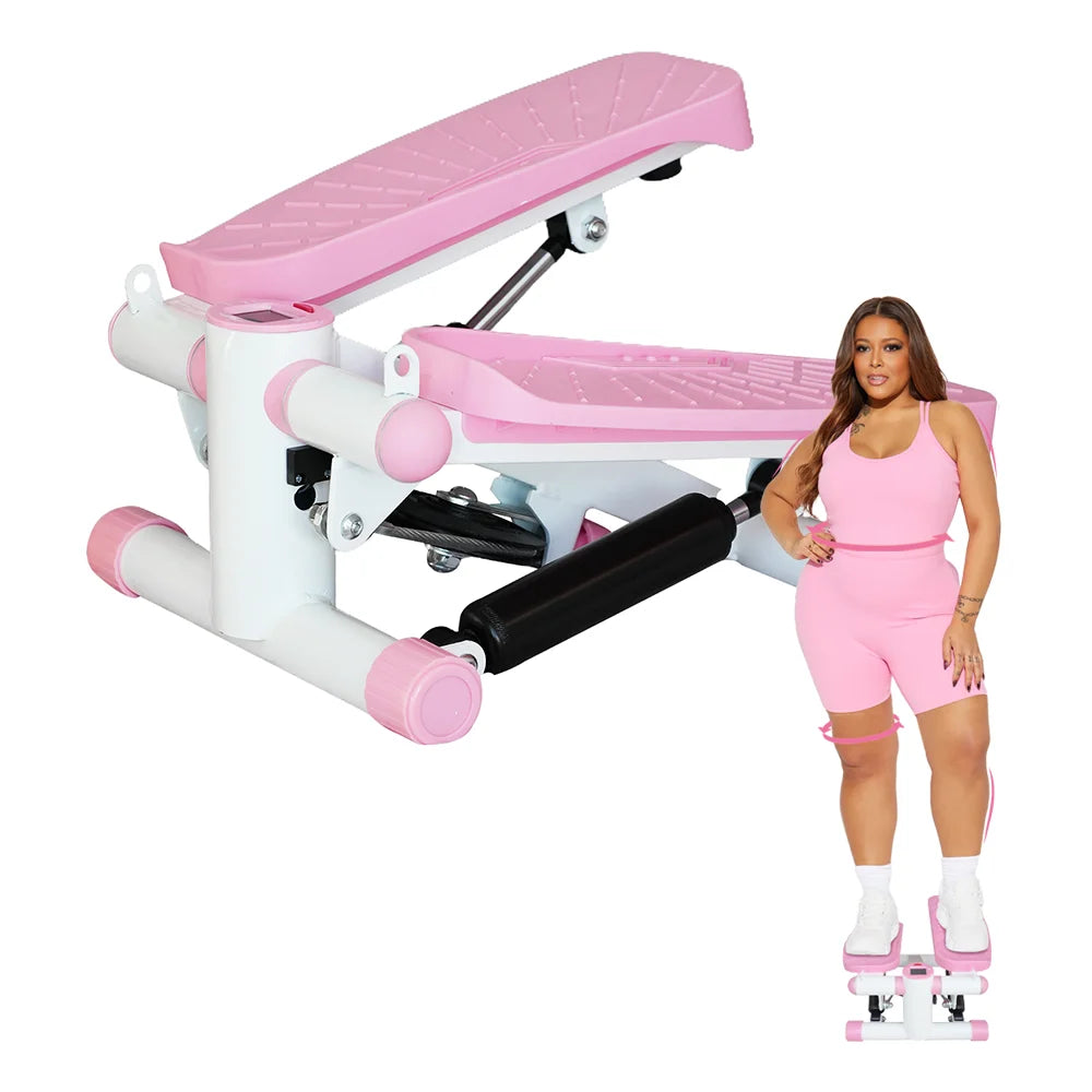 Mini Stepper with Resistance Bands Stair Stepper with 330LBS Loading Capacity Hydraulic Fitness Stepper with LCD Monitor