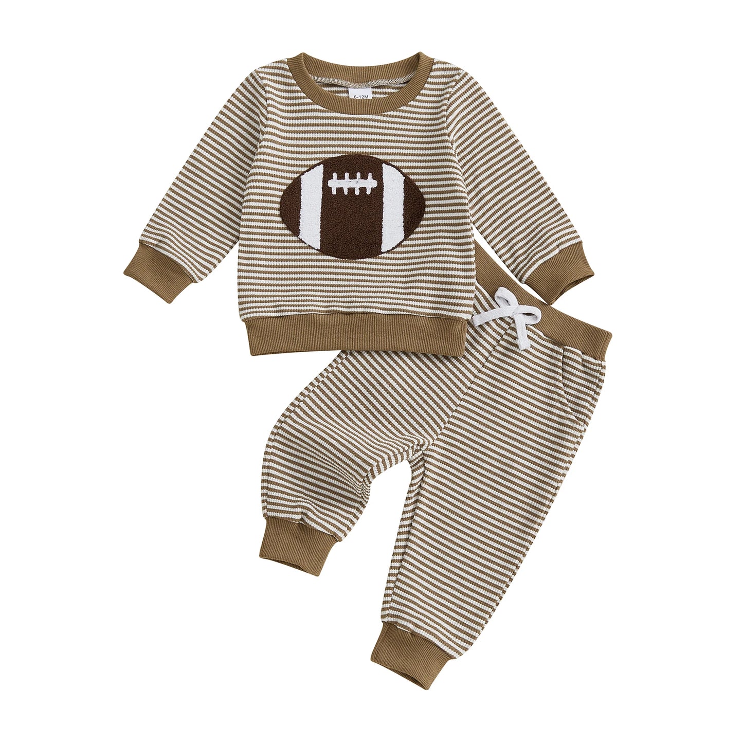 Boys 2-Piece Set Stylish Long Sleeve Embroidered Rugby Sweatshirt with Matching Striped Sweatpants for a Cozy Fall Look