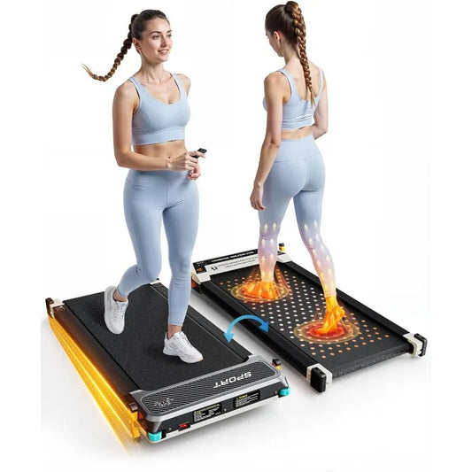 FUNRAY Versatile Walking Pad Treadmill with Incline - Dual-Sided Under Desk Treadmill with Foot Massage,2 in 1 Walking Machine