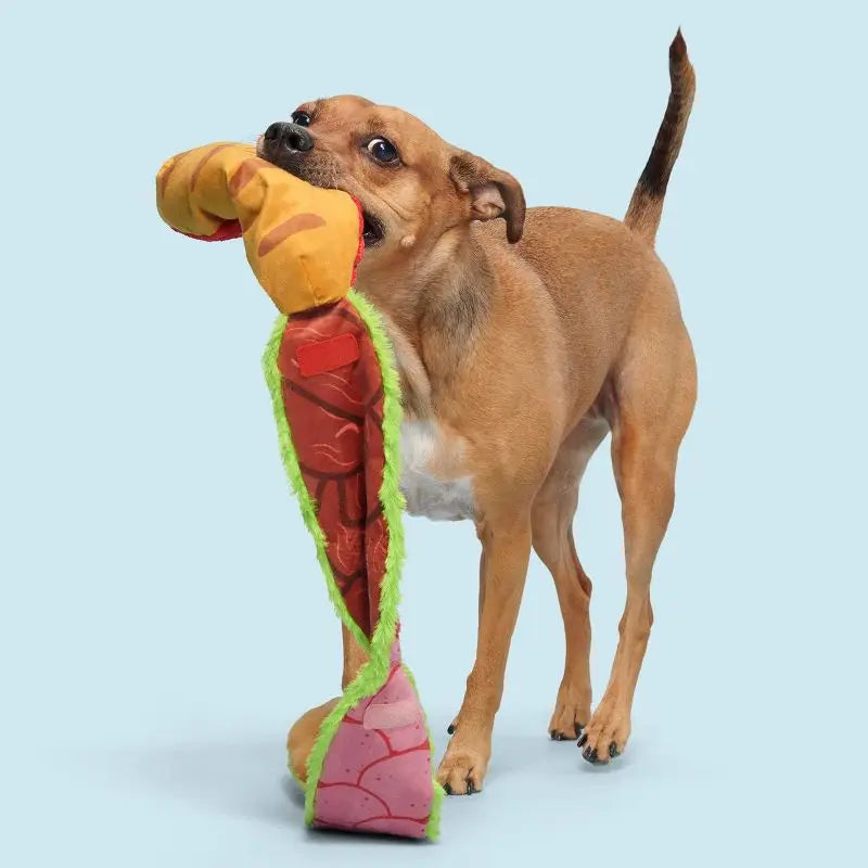 Big Bite Hoagie Sandwich Dog Toy with Squeaker Crinkle Layers Unfolds 3 Feet Interactive Fetch Chew Toy for Puppies All Sizes