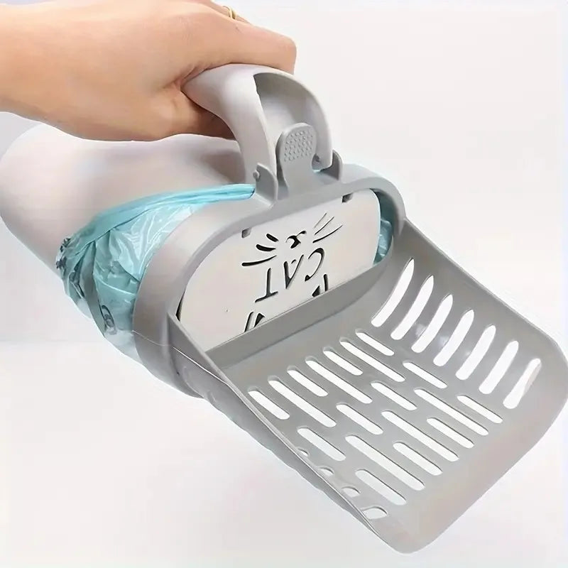 [Easy Use Cat Litter Scoop] Cat Litter Scoop with Waste Bag Holder, Plastic Cat Litter Box Cleaner, Easy Use for All Cat Breeds,