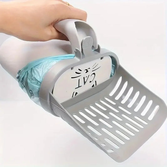 [Easy Use Cat Litter Scoop] Cat Litter Scoop with Waste Bag Holder, Plastic Cat Litter Box Cleaner, Easy Use for All Cat Breeds,