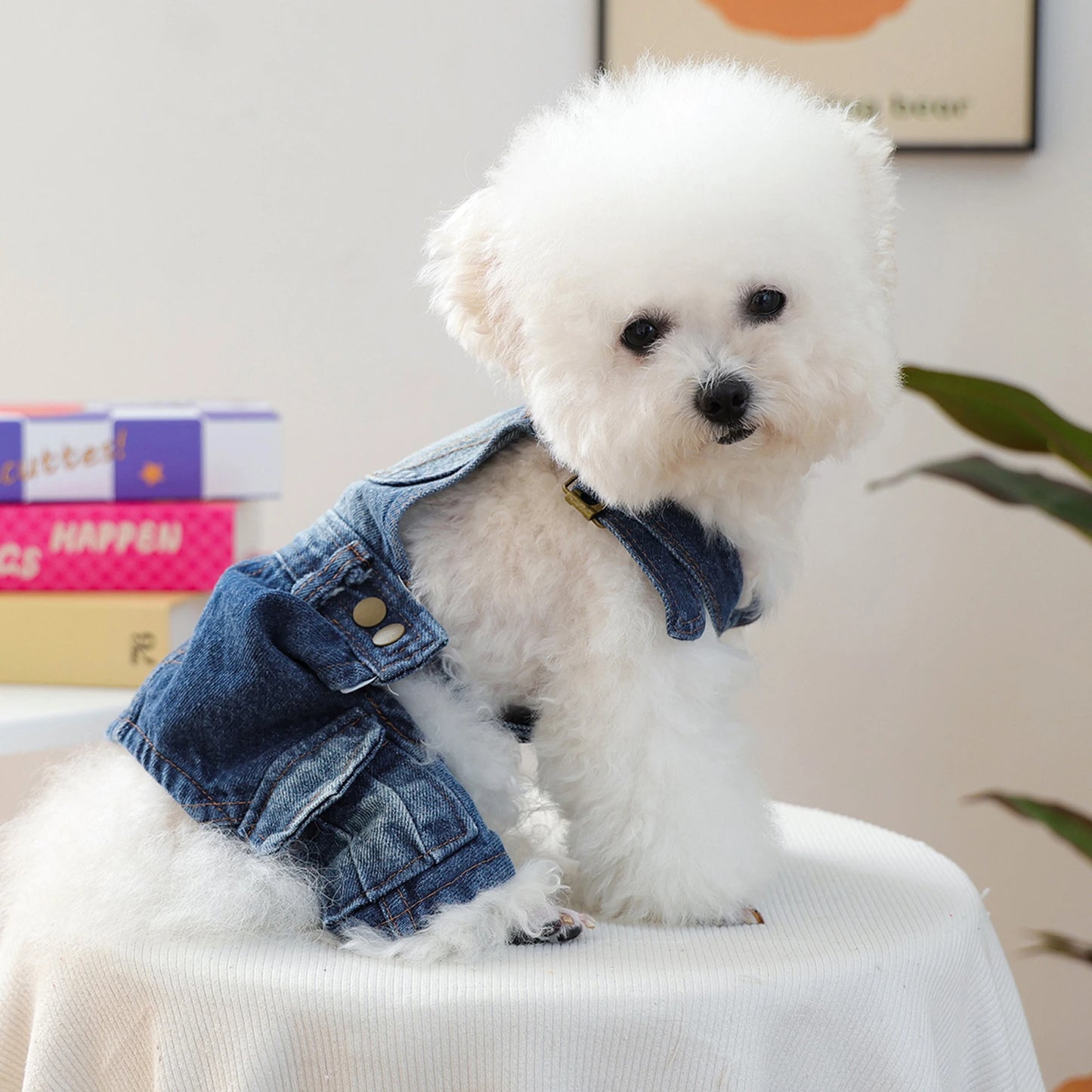 Dog Blue Denim Overalls with Pockets Stylish Distressed Dog Jeans for Small Dogs