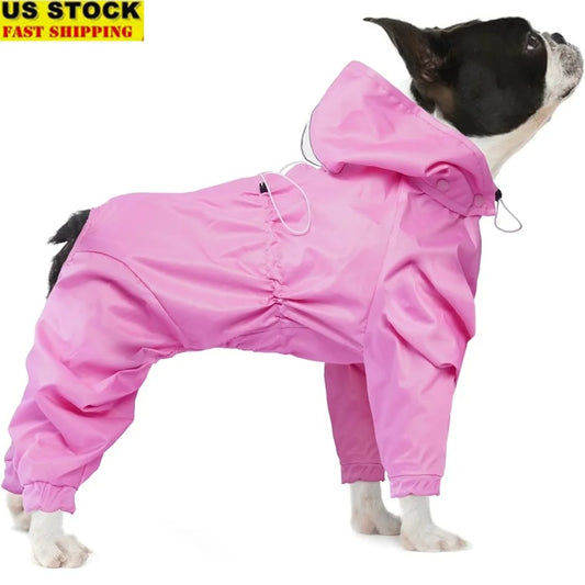 Pet Rain Jacket Waterproof Dog Coat 4 Legs with Leash Hole Lightweight Reflective Poncho Medium Dogs Outdoors